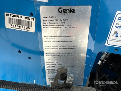 2018 Genie Z-33 Articulating Boom Lift
