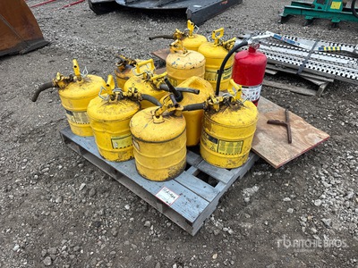 Quantity of Justrite Flammable Liquid Safety Cans, fire extinguisher
