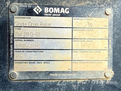 2016 Bomag BW211D-50 Rodillo compactador