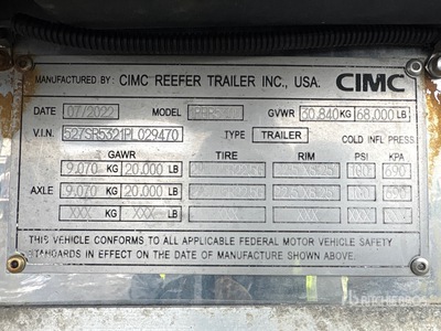 2023 CIMC 53 ft x 102 in T/A Refrigerated Trailer