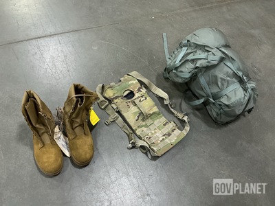 (7) Pairs of Hot Weather Boots, (11) Hydration System Carriers & Assorted Items