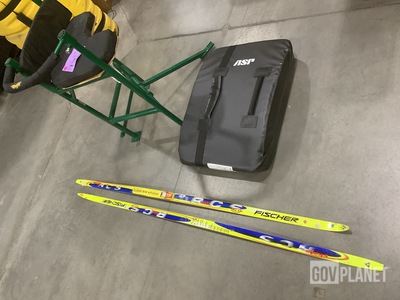 (1) Eagle Sports Chair, (6) Pairs of Skis, (7) Training Bags & Assorted Items