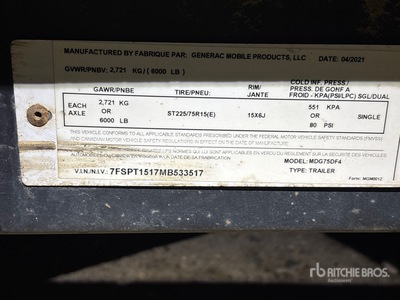 2021 Generac MDG75 60 kW Mobile Generator Set (Inoperable)