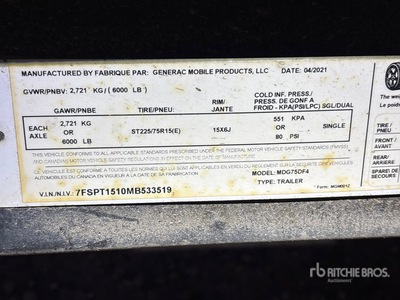 2021 Generac MDG75DF4CAN6 Portable Generator Set (Inoperable)
