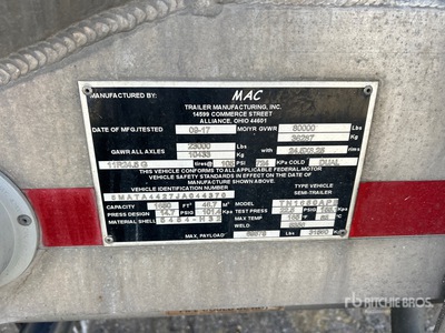 2018 MAC TN1650APB 1650 cft T/A Pneumatic Bulk Trailer