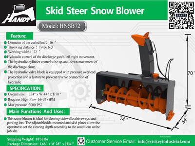 2026 Handy HNSB72 72 in Skid Steer Snowblower (Unused)
