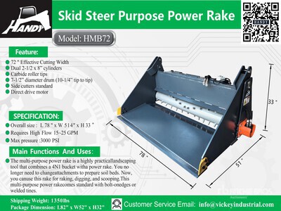 2026 Handy HMB72 72 in Skid Steer Power Rake (Unused)