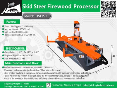 2026 Handy HSFP27 Skid Steer Firewood Processor (Unused)