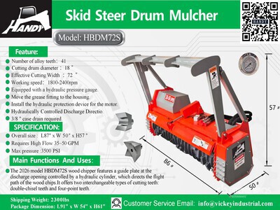 2026 Handy HBDM72S 72 in Drum Skid Steer Mulcher (Unused)