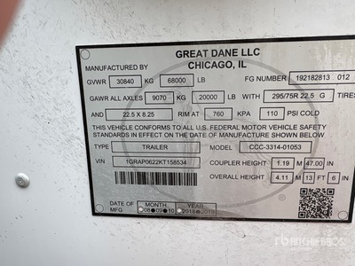 2019 Great Dane CCC-3313-01053 53 ft T/A Przyczepa furgon