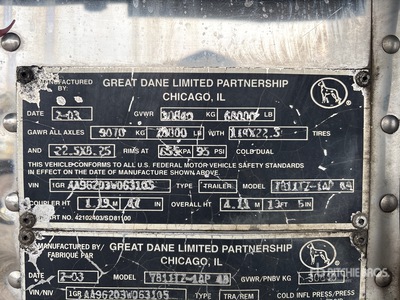 2003 Great Dane 48 ft x 102 in T/A Refrigerated Trailer