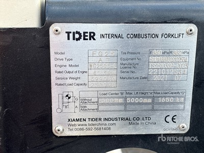 2021 Tider FG25 1650 kg Cushion Tire Chariot Élévateur
