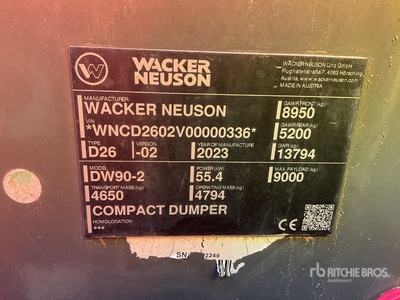 2023 Wacker Neuson DW90-2 9 ton 4x4 Dumper