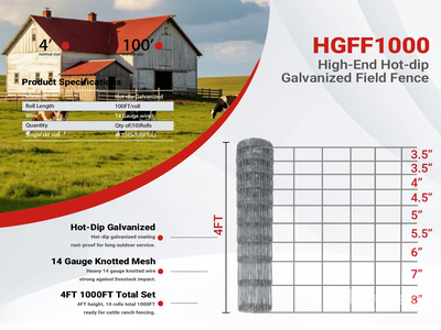 Quantity of (10) 2026 HGFF1000 100 ft x 4 ft Galvanized Farm Site Fence (Unused)