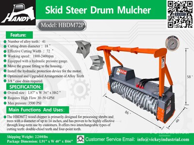 2026 Handy HBDM72P 72 in Drum Skid Steer Mulcher (Unused)