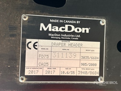 2017 MacDon FD75 35 ft Flex Draper Combine Header