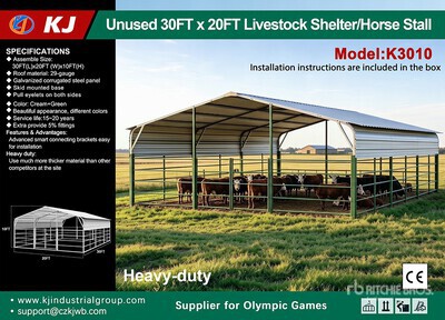 2026 KJ K3010 30 ft x 20 ft Powder Coated Livestock Shelter (Unused)