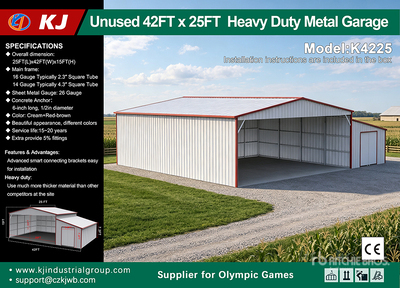 2026 KJ K4225 25 ft x 42 ft Heavy Duty Metal Garage Divers - Structure portative (Unused)