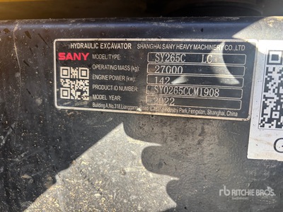 2022 Sany SY265C Tracked Excavator
