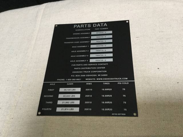 (229) Oshkosh 2277630 Parts Data Lables (229) Oshkosh 2277630 Parts Data Lables