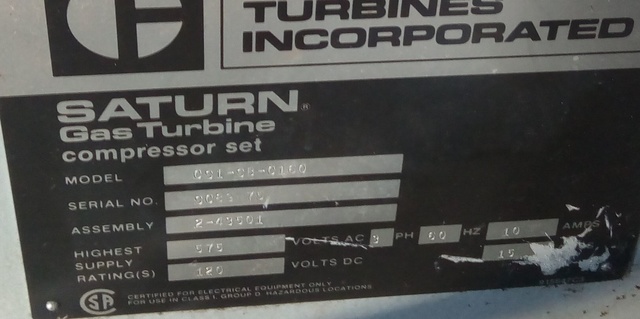 Saturn 091-9B-0160 Gas Turbine Compressor Set Saturn 091-9B-0160 Gas Turbine Compressor Set