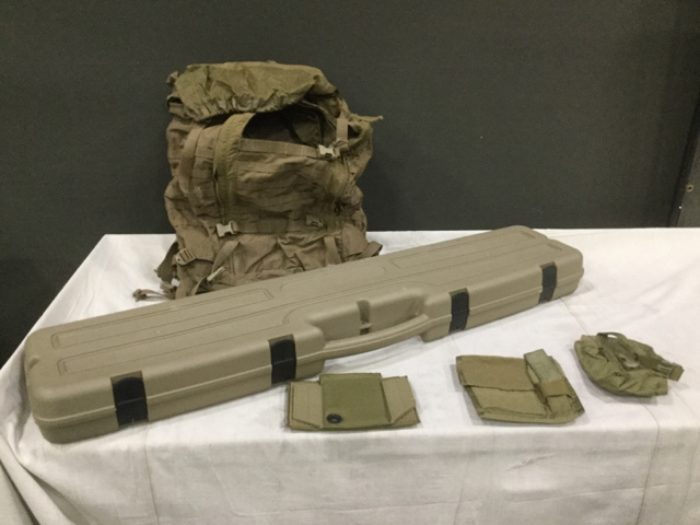 (2) MMI Outdoor Patrol Backpacks, (3) Pistol Holsters & Assorted Field Gear