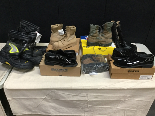 (38) Globe Overshoes, (9) Pairs of Men's Combat Boots & (9) Pairs of Men's Shoes