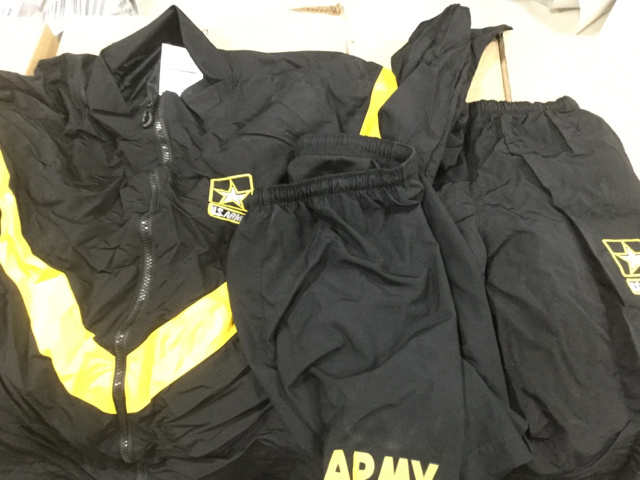 (59) Physical Fitness Pants, (19) Physical Fitness Jackets & (3) Stuff Sacks (59) Physical Fitness Pants, (19) Physical Fitness Jackets & (3) Stuff Sacks