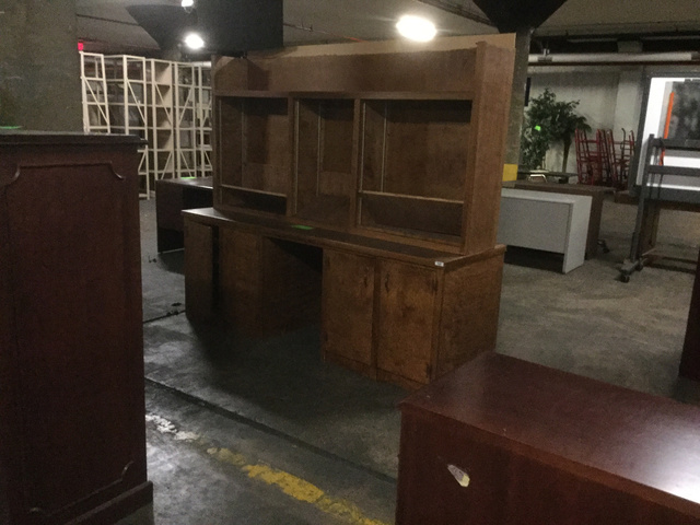 Wood Laminate Knee-Hole Credenza 86 x 27in & Matching Hutch (2 Items) - W-061 Wood Laminate Knee-Hole Credenza 86 x 27in & Matching Hutch (2 Items) - W-061