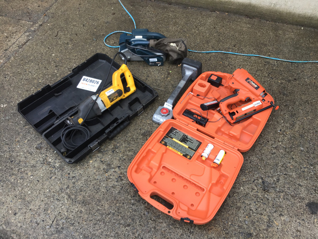 Lot of (1) Paslode Nailer, (1) DeWalt Reciprocating Saw & (1) Bosch Belt Sander