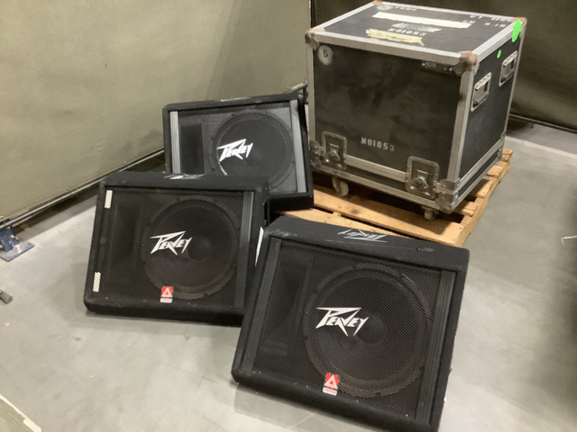 (3) Peavey 115 TLM Speakers & Musical Instrument Case w/ Wheels