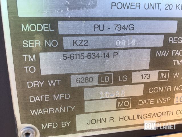 Surplus John R Hollingsworth Pu 794 G 20 Kw Gen Set In Yermo California United States Govplanet Item 3607322