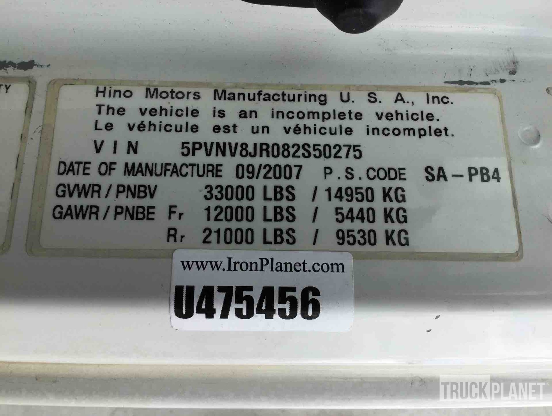 2008 Hino 338 Refrigerated Truck in Tipton, California, United
