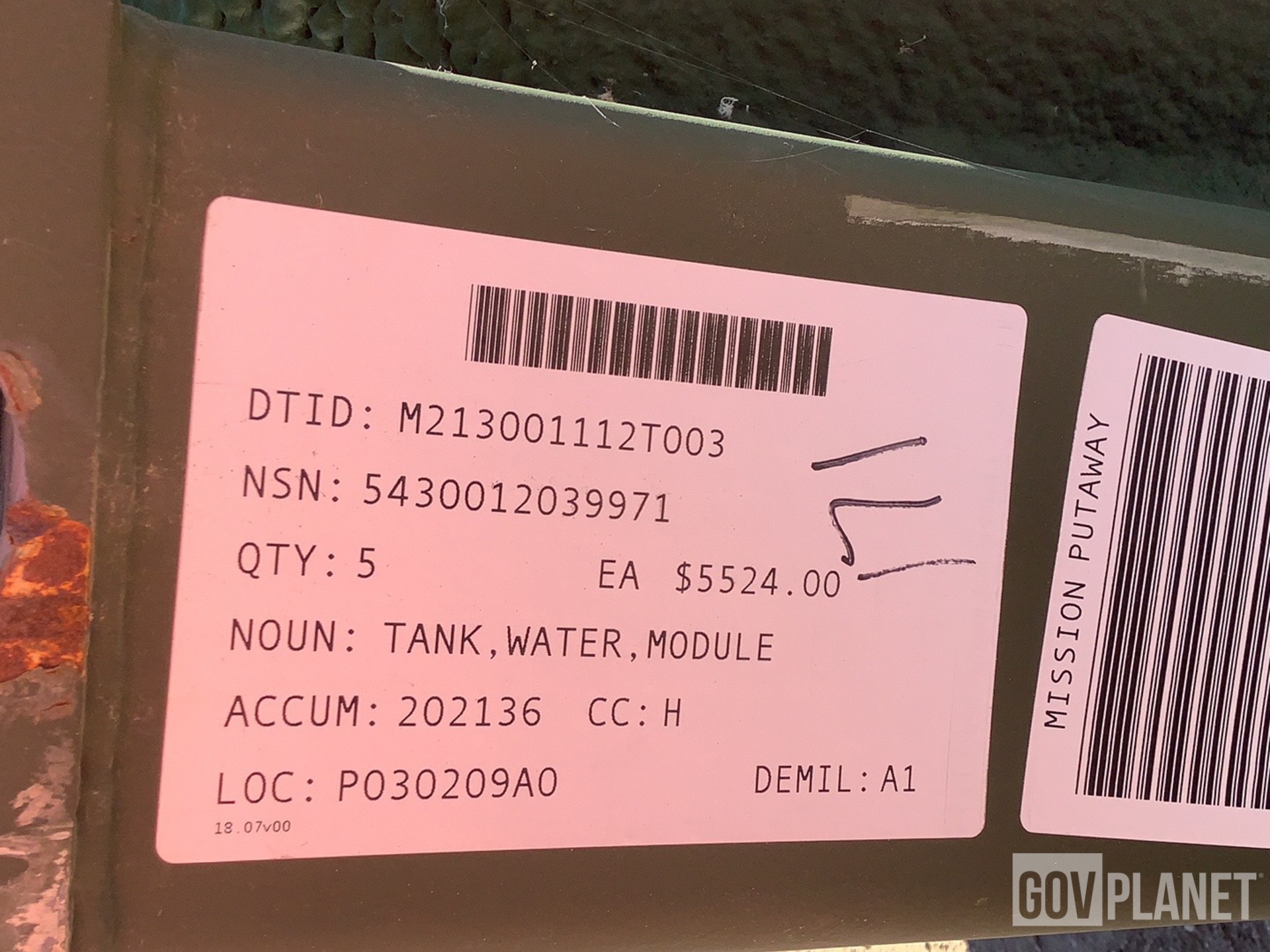 Surplus All-Bann 845008A0000 Sixcon Potable Water Tank in
